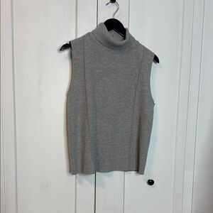 Zara Light Grey Raw Hem Sleeveless Turtle Neck Knit Top - Large